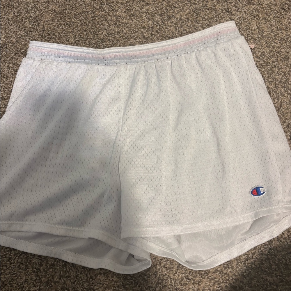 Champion White Mesh Women’s Athletic Shorts with Logo